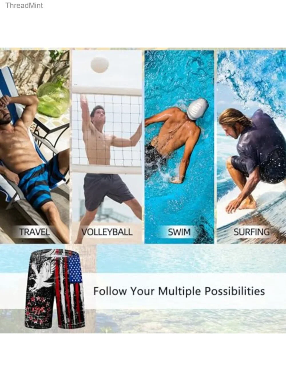 Men's Quick Dry Board Shorts with Mesh Lining, UPF 50+ Swim Trunks with Pockets